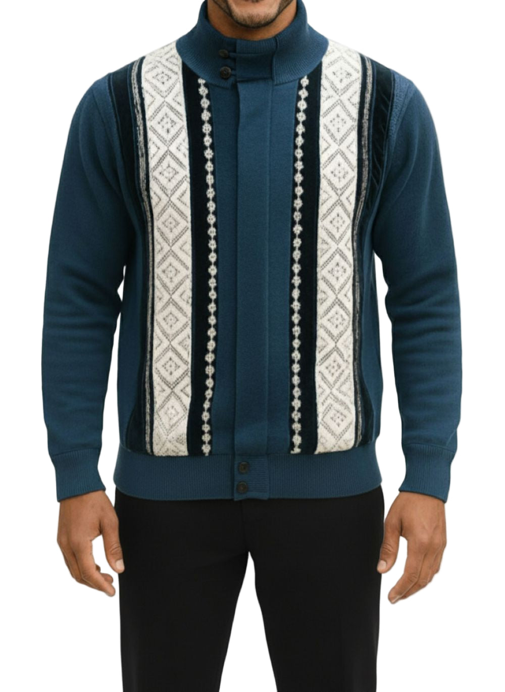 Indigo Vertical Pattern Zip Sweater Jacket