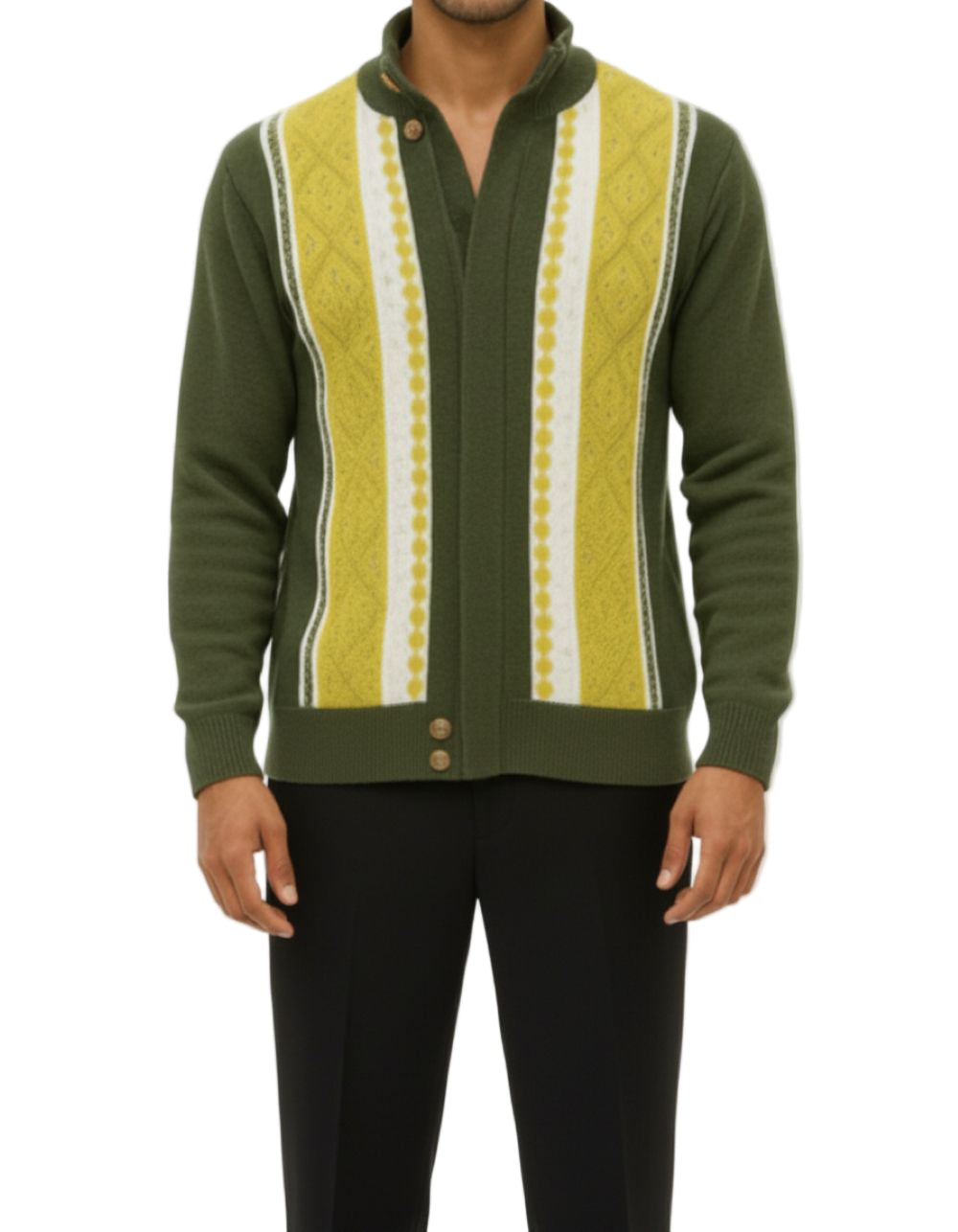 Olive Vertical Pattern Zip Sweater Jacket