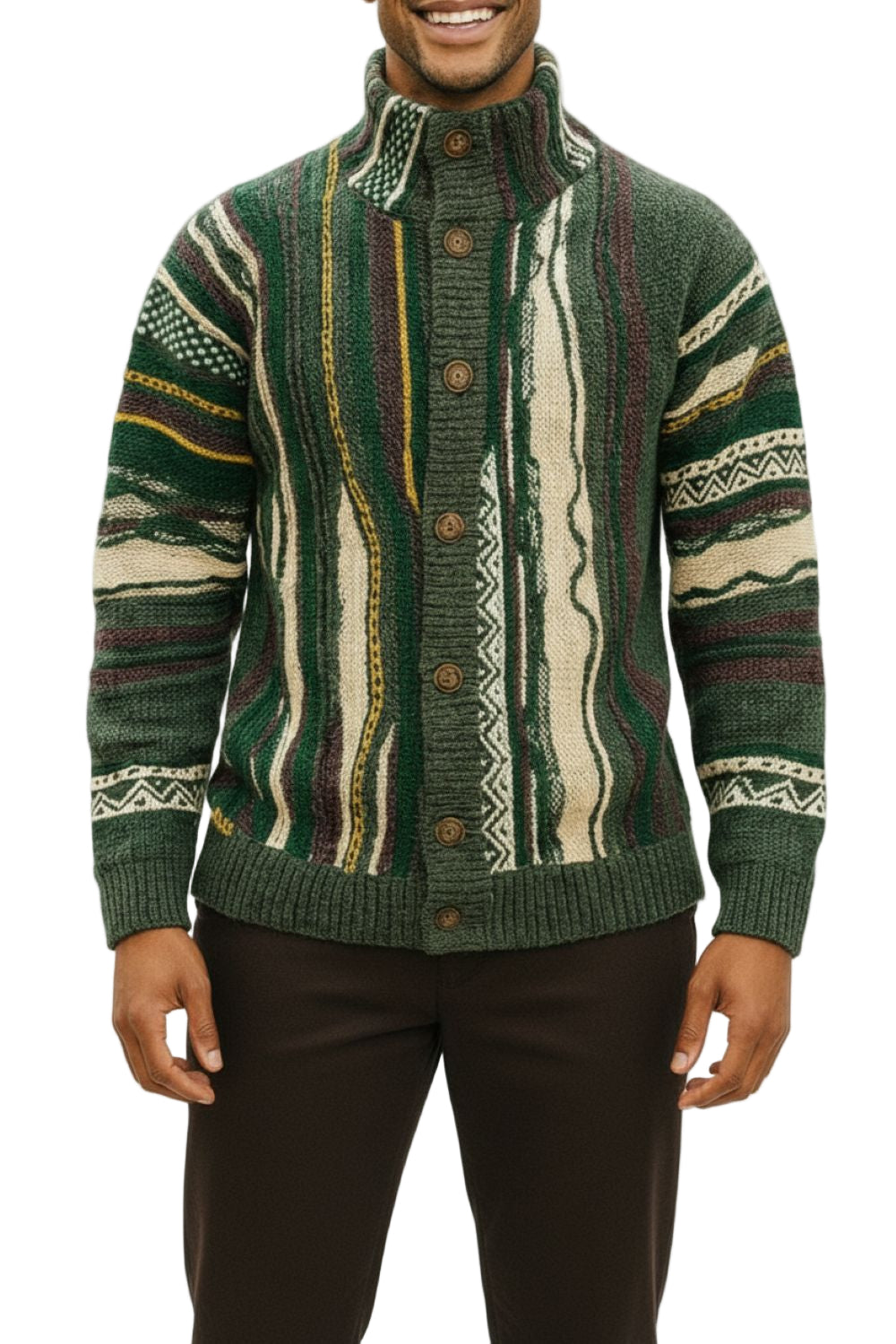 Green Wool Blend Buttoned Sweater