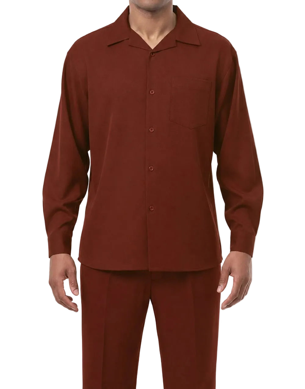 Maroon shirt and pants set on a white background