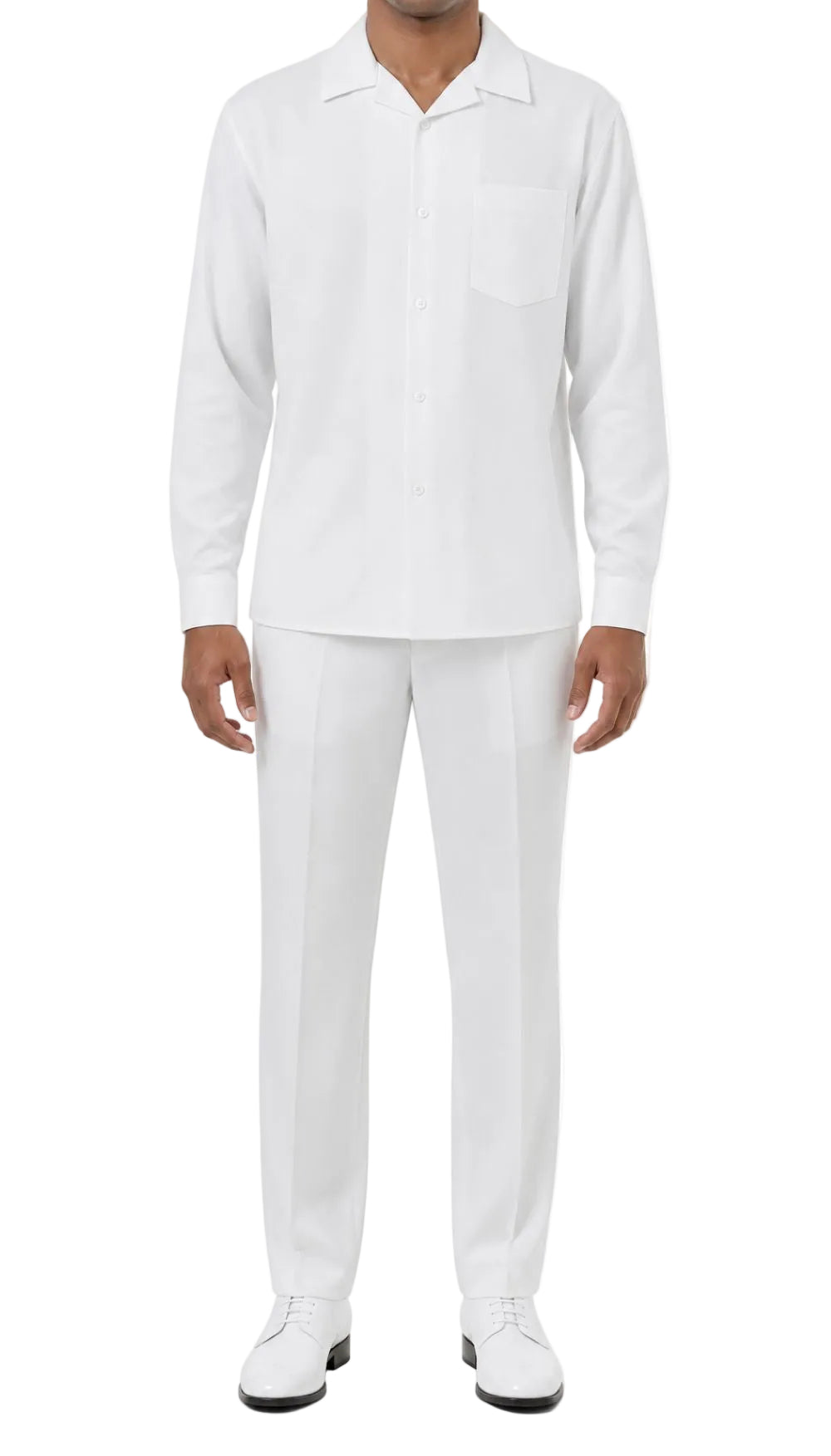 Long Sleeve Walking Suit 2 Piece Set with Flexible Waist Pants in White