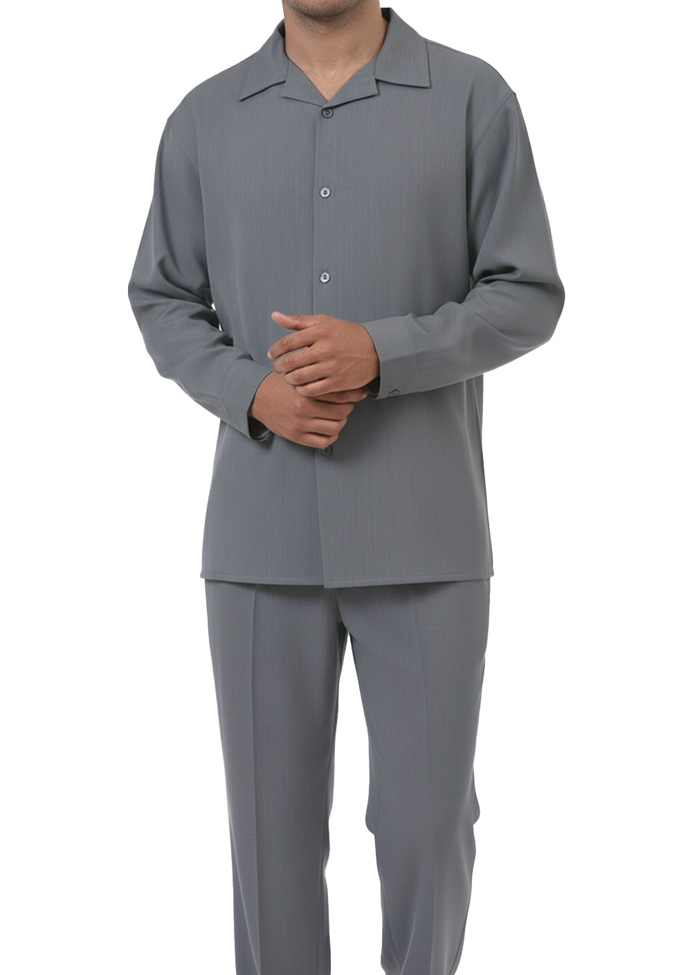 Close-up of the solid gray sleeve from the Long Sleeve Walking Suit jacket, showing cuff buttons on white background.