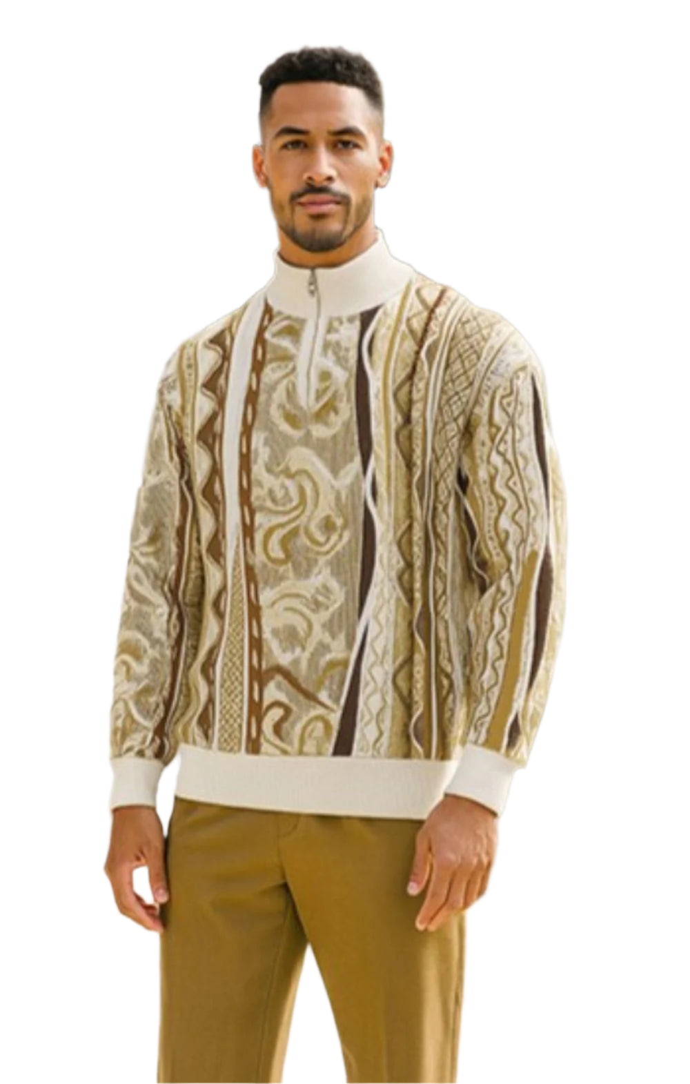 Stacy Adams - Men’s Pull Over Sweater Cream/Brown
