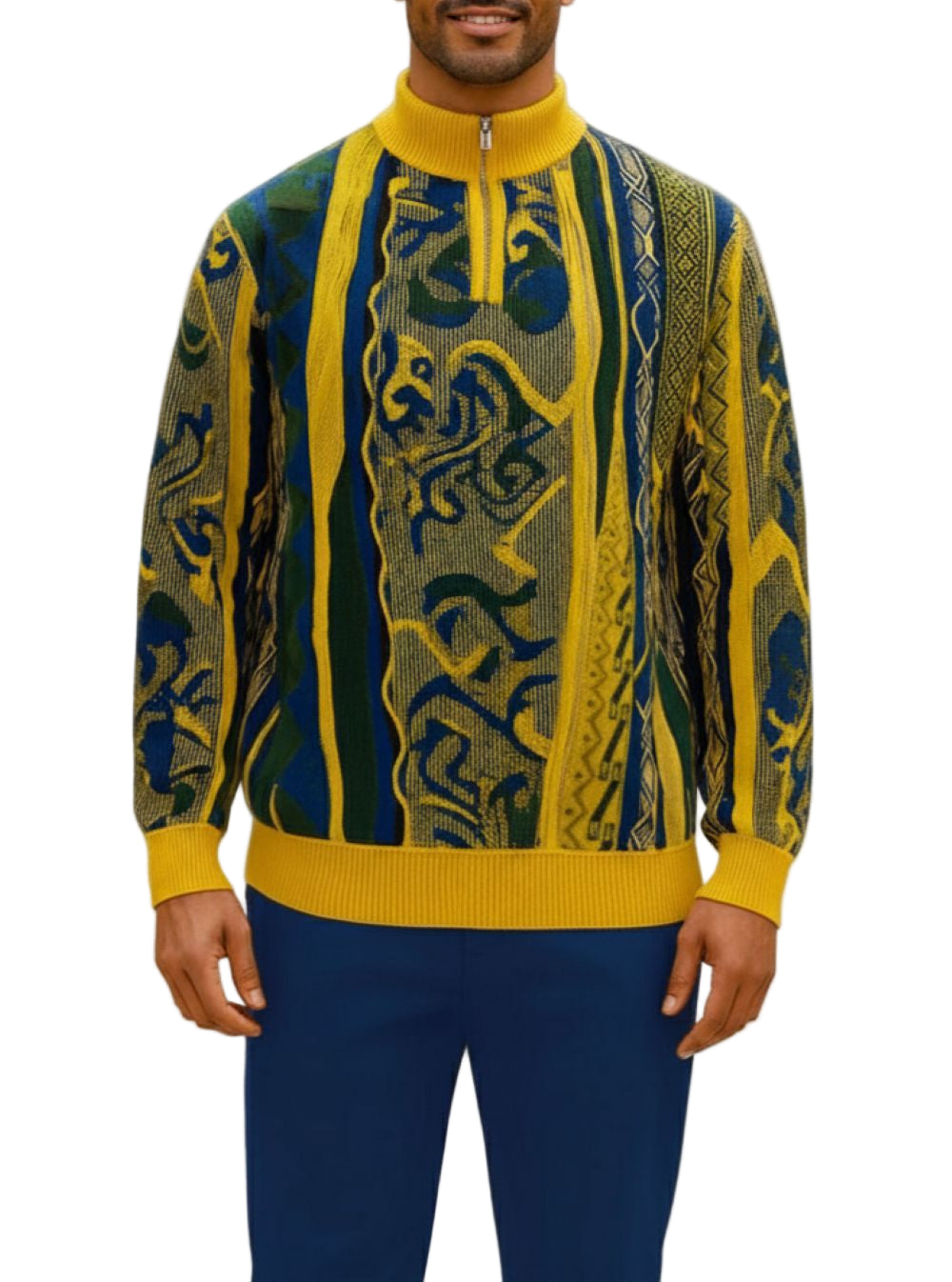 Stacy Adams - Men’s Pull Over Sweater Mustard/Blue