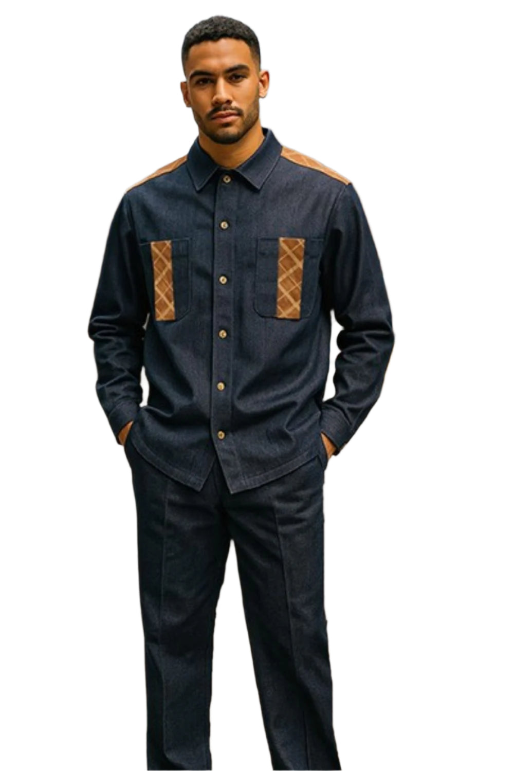 Stacy Adams - Men's 2 Piece Indigo Long Sleeve Denim Style Set
