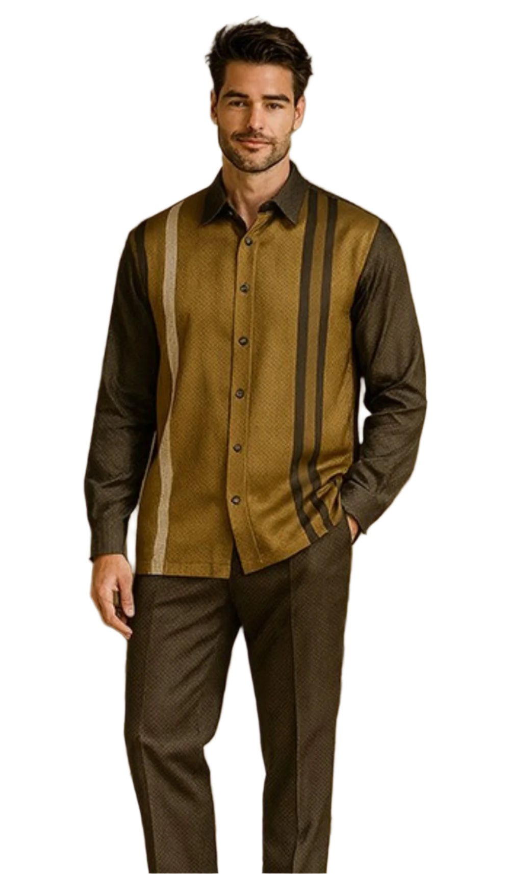 Stacy Adams - Men's 2 Piece Striped Long Sleeve Brown Walking Suit Set
