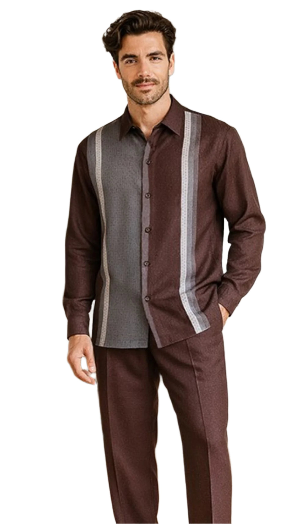 Stacy Adams - Men's 2 Piece Striped Long Sleeve Burgundy Walking Suit Set
