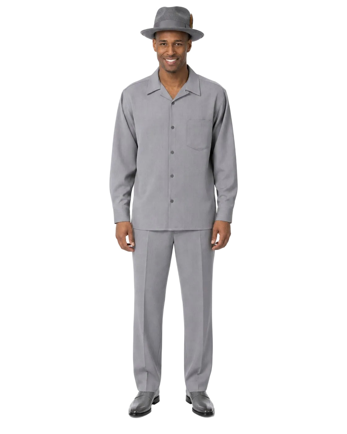 Men's 2 Piece Long Sleeve Walking Suit in Gray