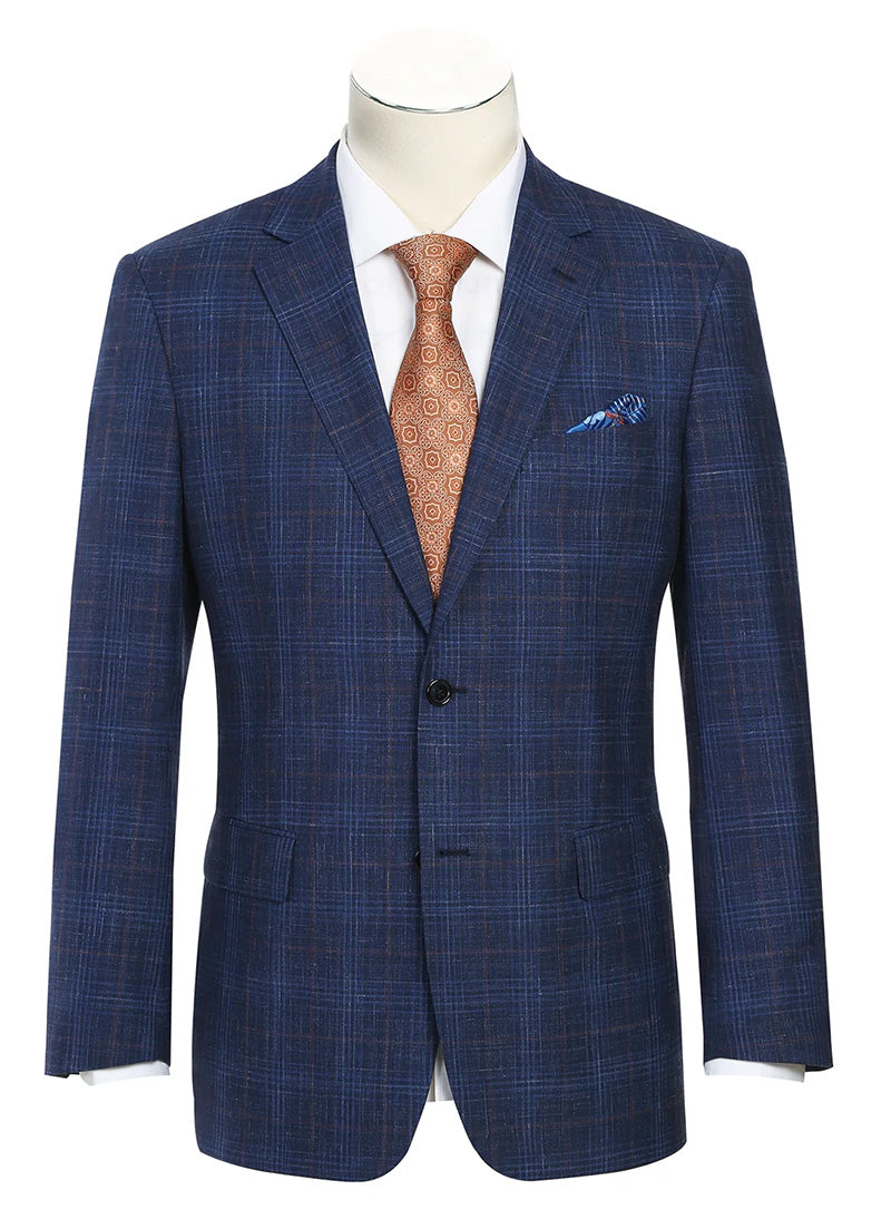 Regular Fit Wool & Linen Blue Plaid Blazer | Suits Outlets Men's Fashion