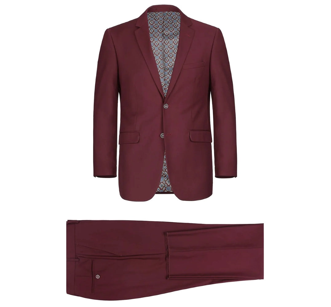 Vanderbilt Collection - Classic 2 Piece Suit 2 Buttons Regular Fit In Burgundy
