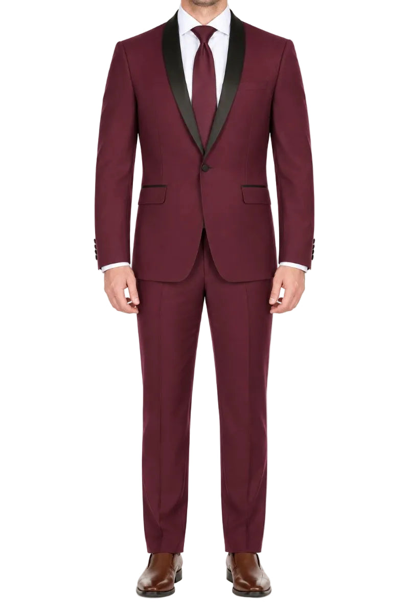 Burgundy 2 Piece Tuxedo Shawl Lapel Slim Fit