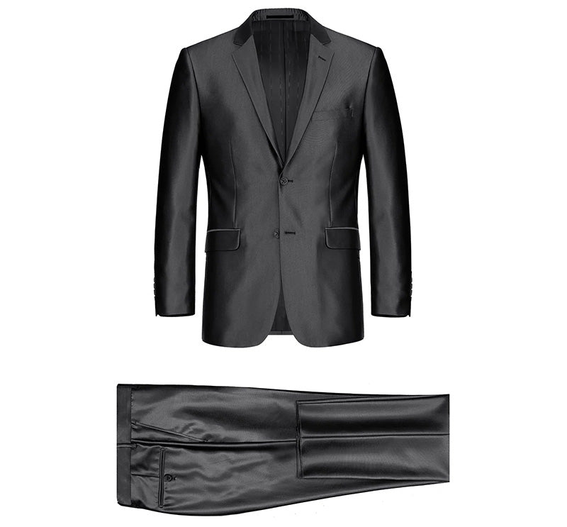 Black Regular Fit Sharkskin Italian Styled 2 Piece Suit