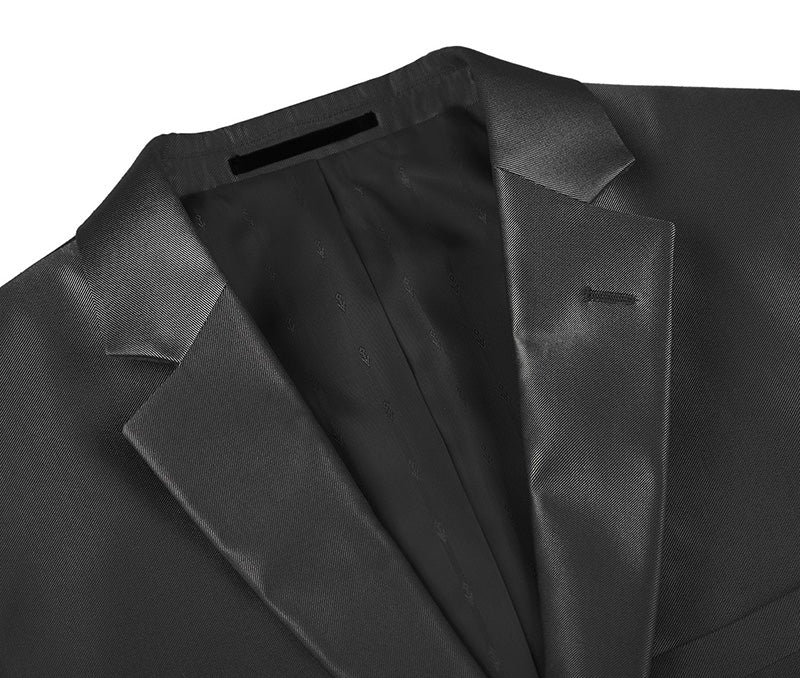 Black Regular Fit Sharkskin Italian Styled 2 Piece Suit