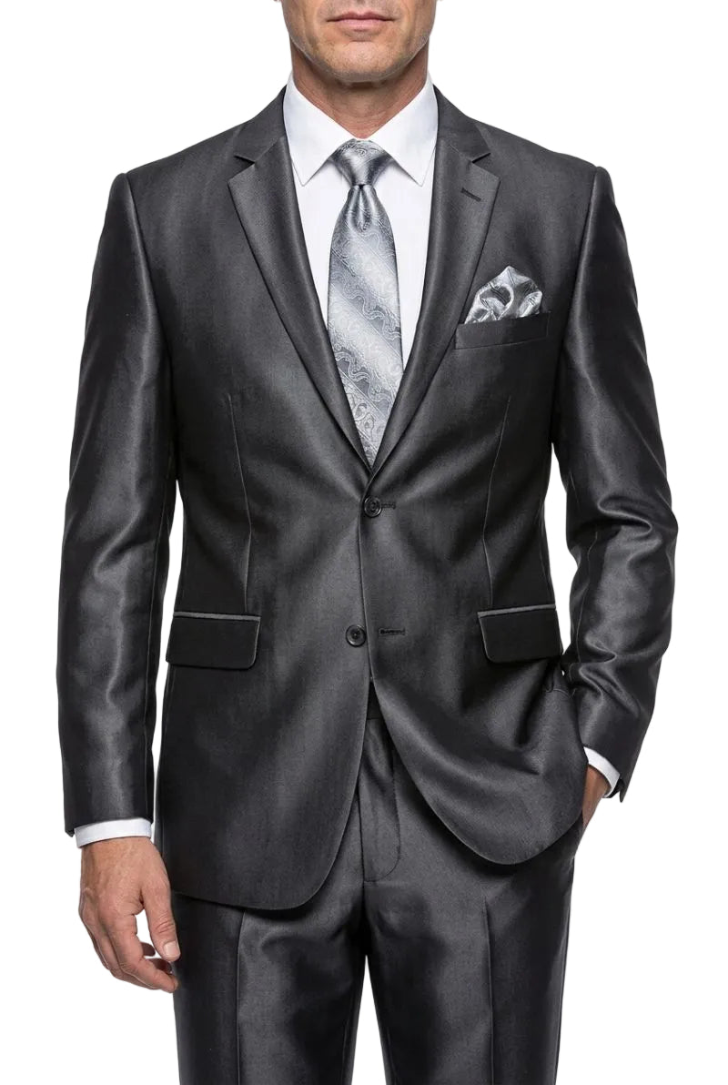 Black Slim Fit Sharkskin Italian Styled 2 Piece Suit