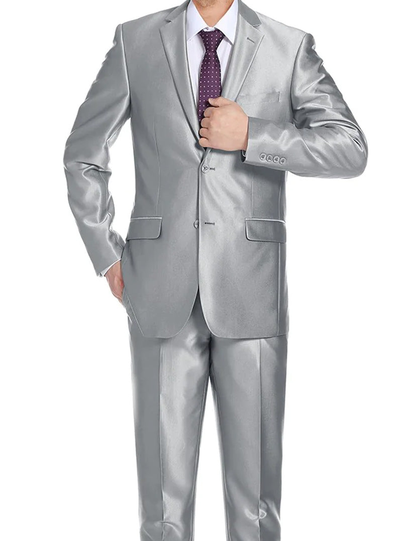 Gray Regular Fit Sharkskin Italian Styled 2 Piece Suit