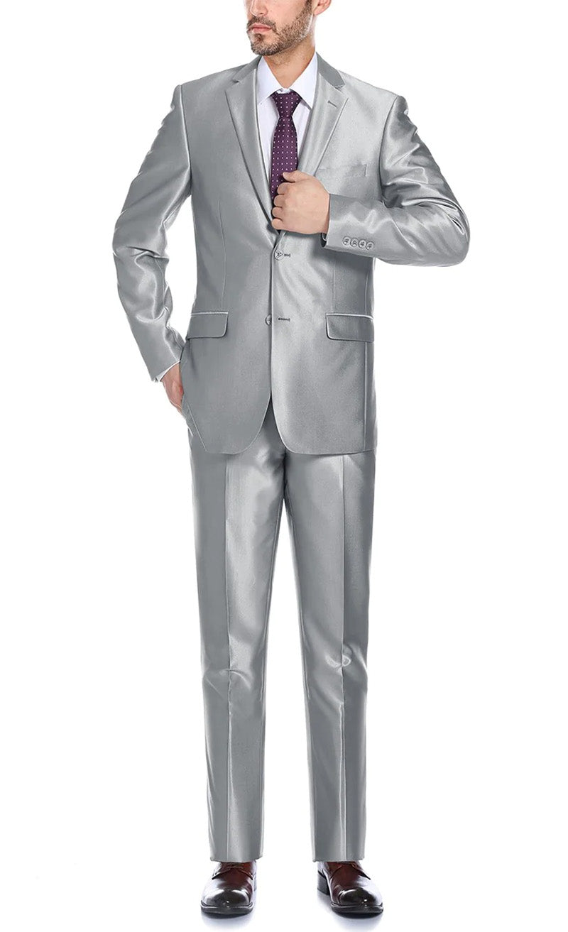 Gray Regular Fit Sharkskin Italian Styled 2 Piece Suit