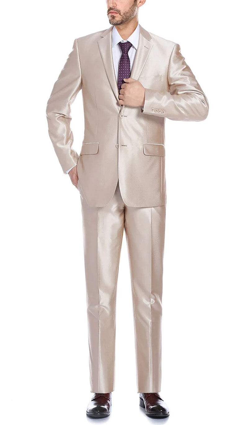 Beige Regular Fit Sharkskin Italian Styled 2 Piece Suit