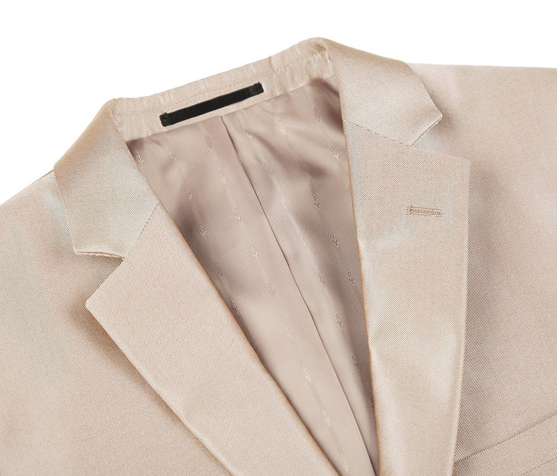 Beige Regular Fit Sharkskin Italian Styled 2 Piece Suit