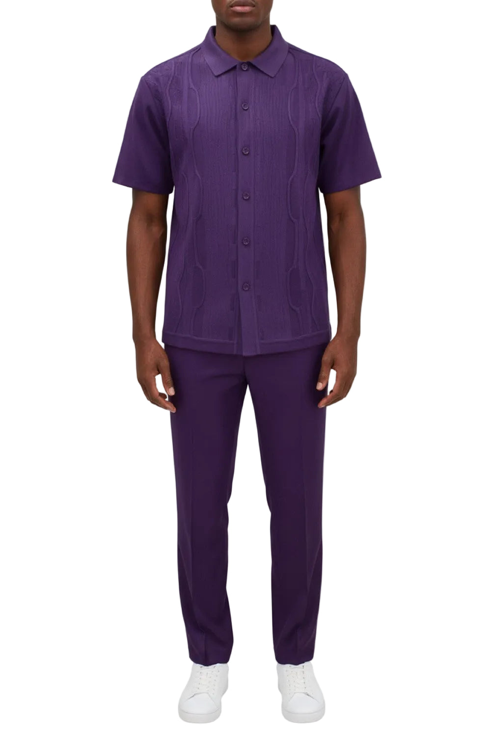 Men's Purple Wavy Geometric Pattern 2 Piece Walking Suit Set