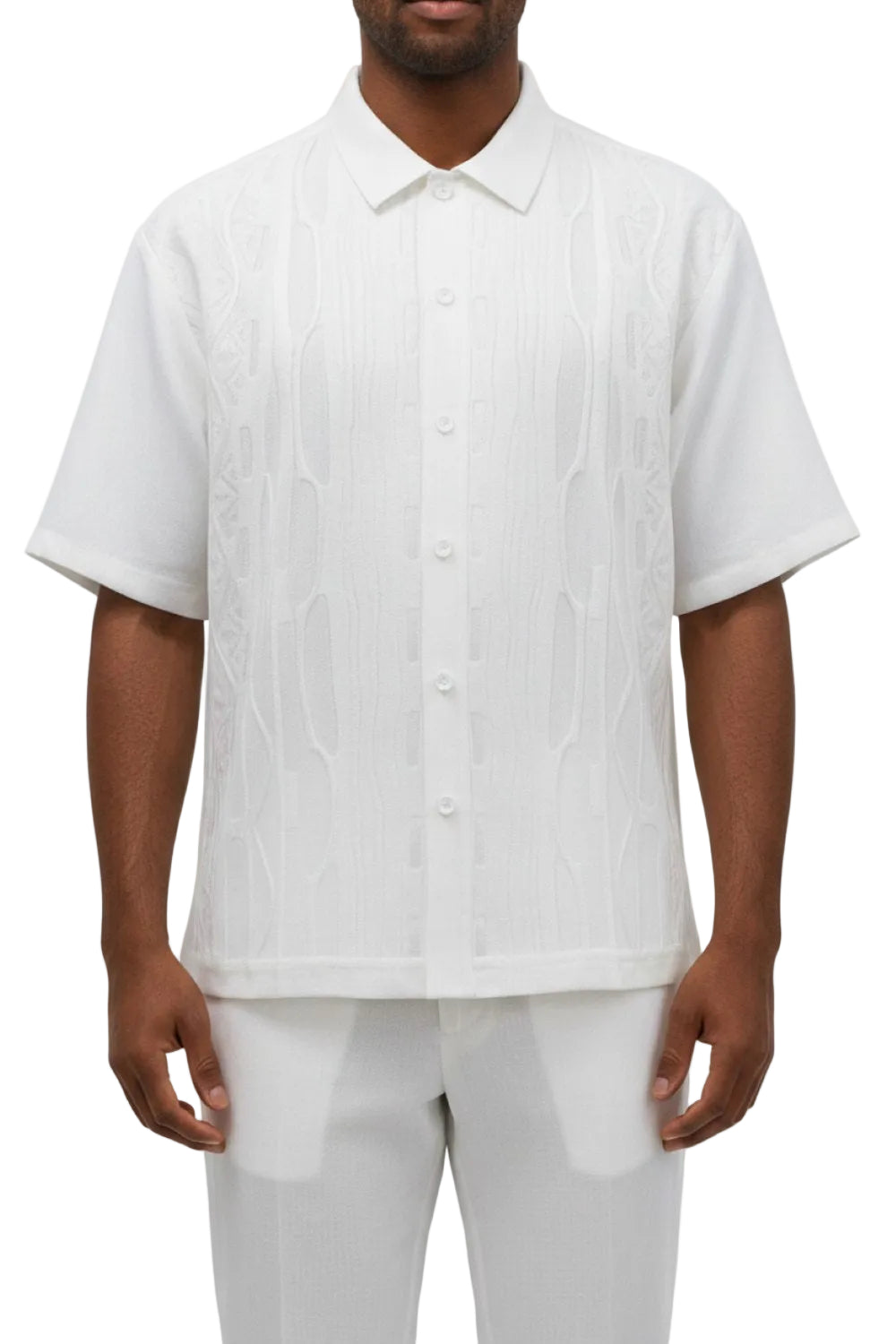 Men's White Wavy Geometric Pattern 2 Piece Walking Suit Set