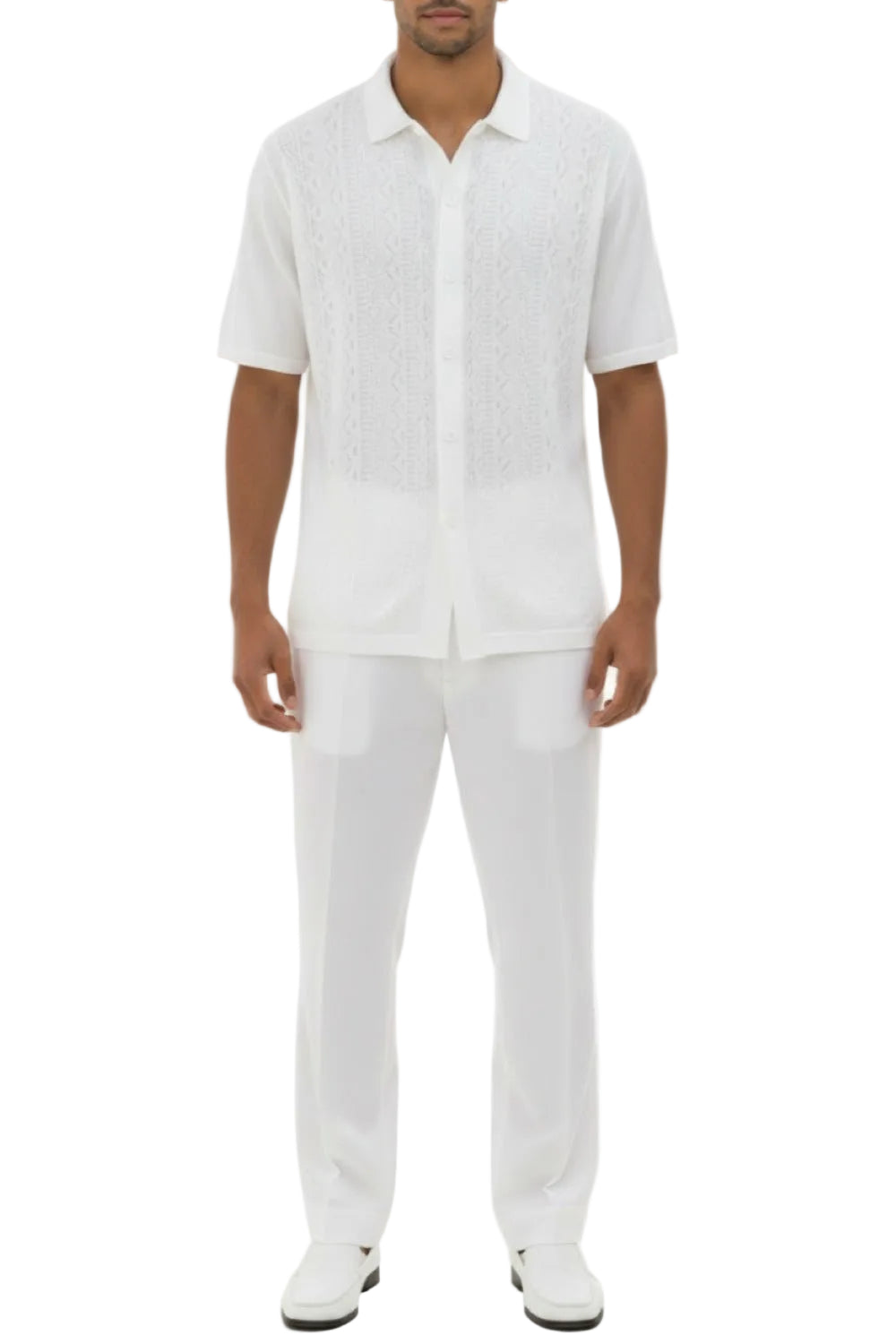 Men's White Embroidered 2 Piece Walking Suit Set
