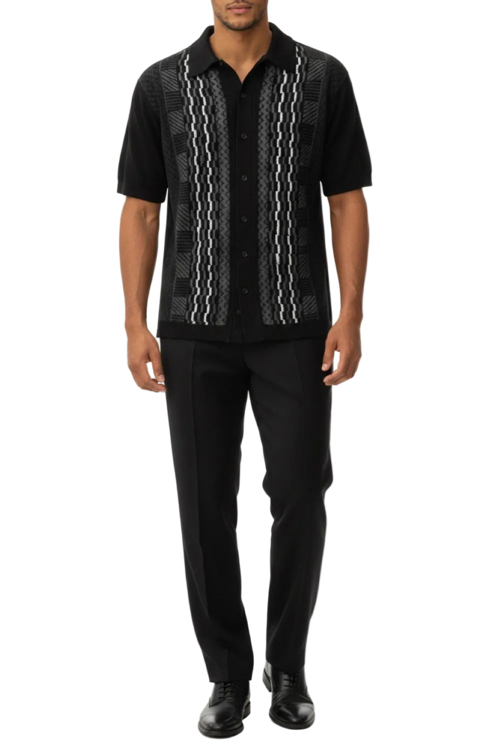 Men's Black Vertical Textured 2 Piece Walking Suit Set