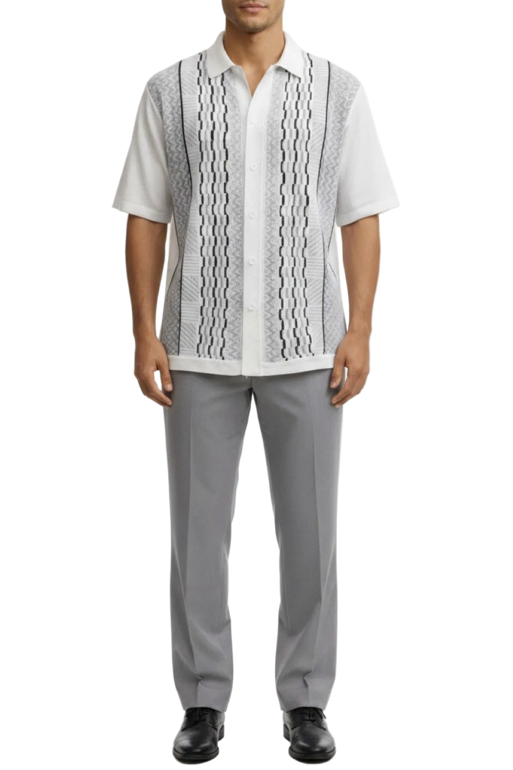 Men's Gray Vertical Textured 2 Piece Walking Suit Set