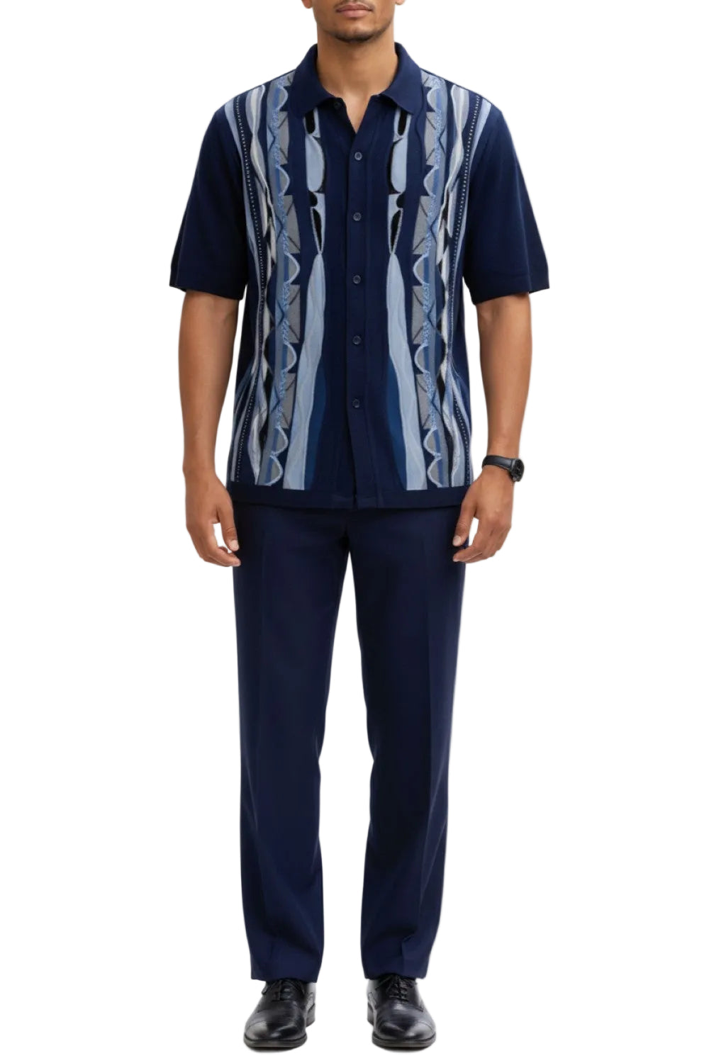 Men's Navy Geometric Pattern 2 Piece Walking Suit Set