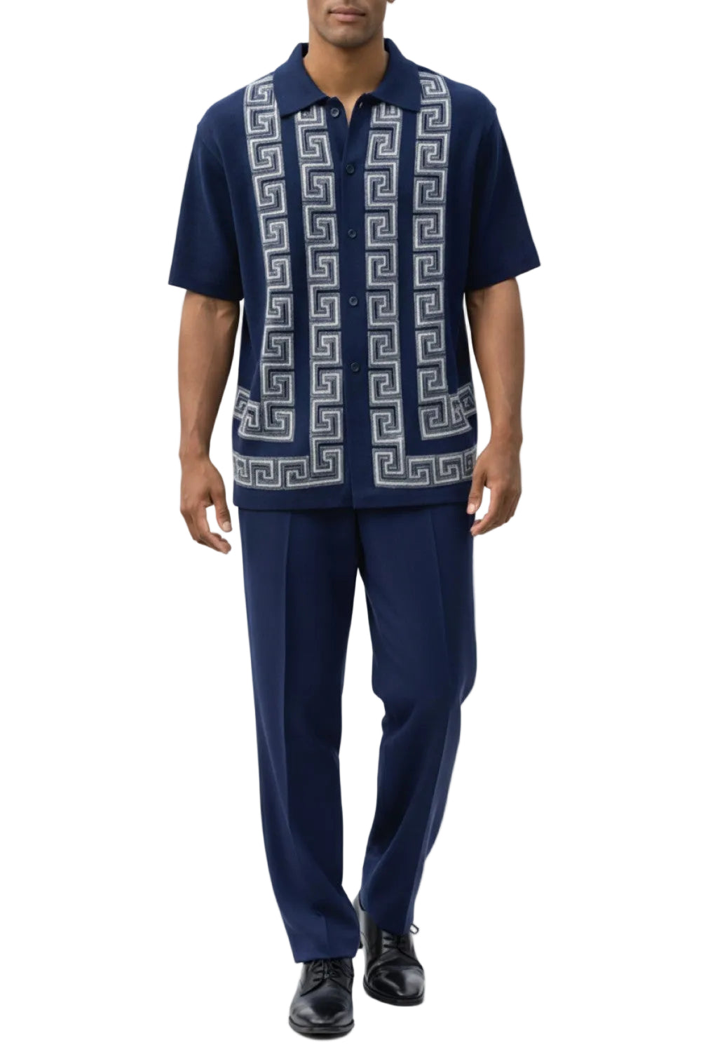 Men's Navy Meander Pattern 2 Piece Walking Suit Set