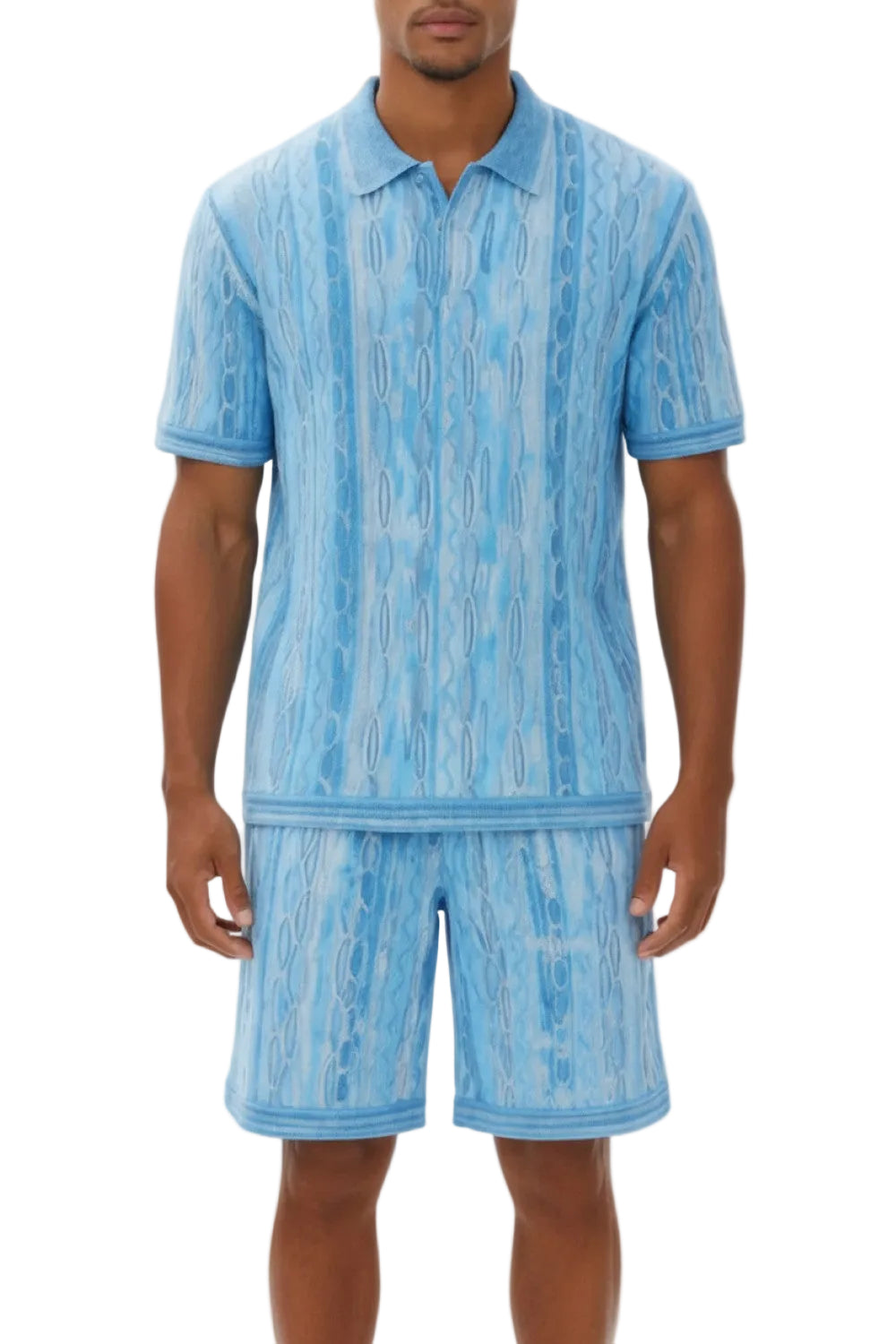 Stacy Adams - Turquoise Wavy Striped Pattern Polo Short Set