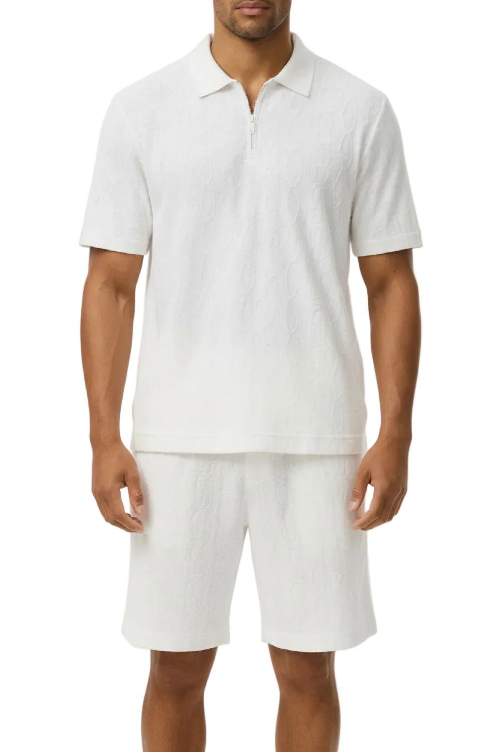 Stacy Adams - White Wavy Striped Pattern Polo Short Set