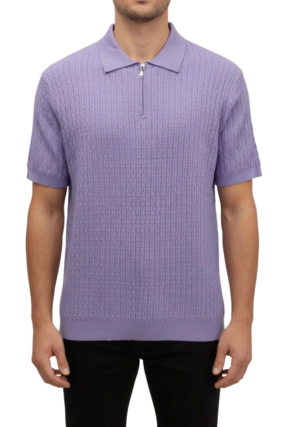 Stacy Adams - Lavender Textured Ribbed Quarter Zip Polo