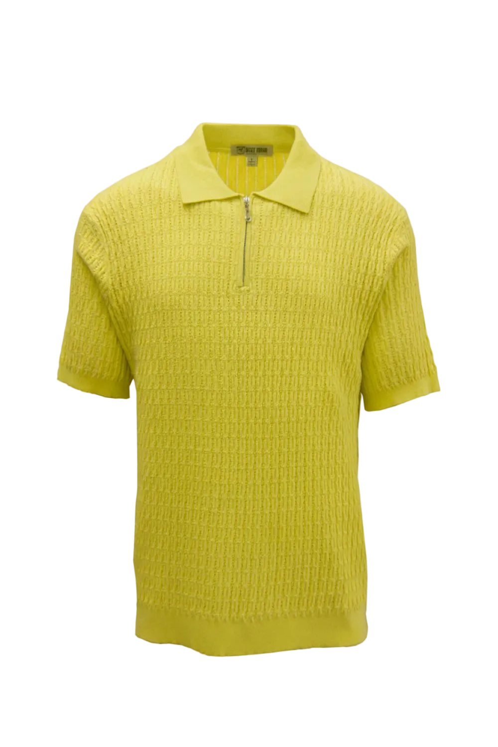 Yellow textured short-sleeve shirt on a white background