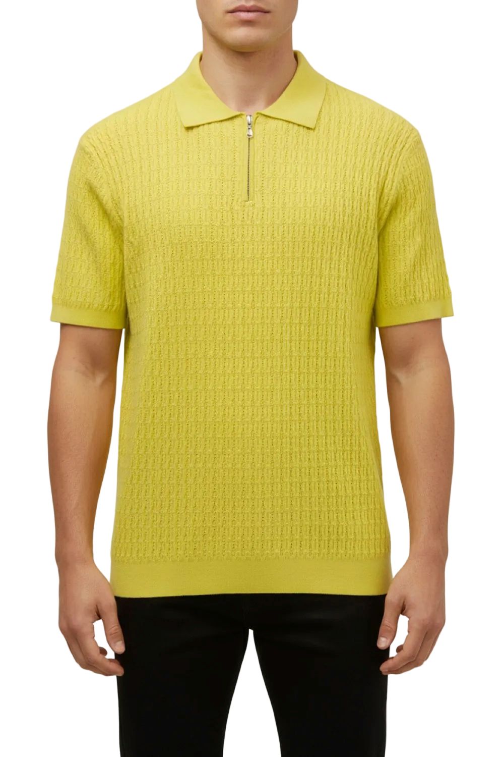 Stacy Adams - Yellow Textured Ribbed Quarter Zip Polo