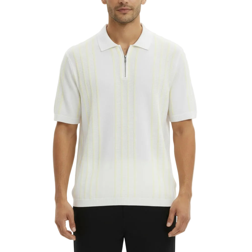 Striped Quarter Zip Polo - White