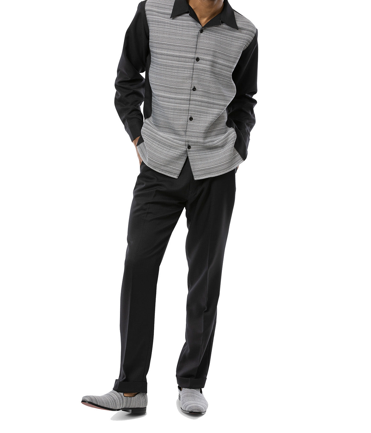 Black Weave Printed 2 Piece Long Sleeve Walking Suit Set