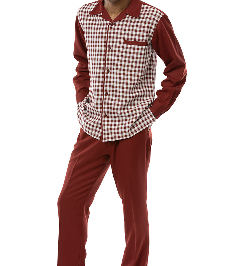 Brick Checkered 2 Piece Long Sleeve Walking Suit Set