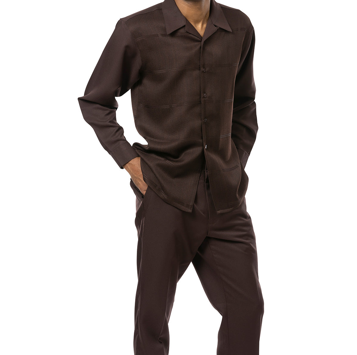 Brown Tone-on-Tone 2 Piece Long Sleeve Walking Suit Set