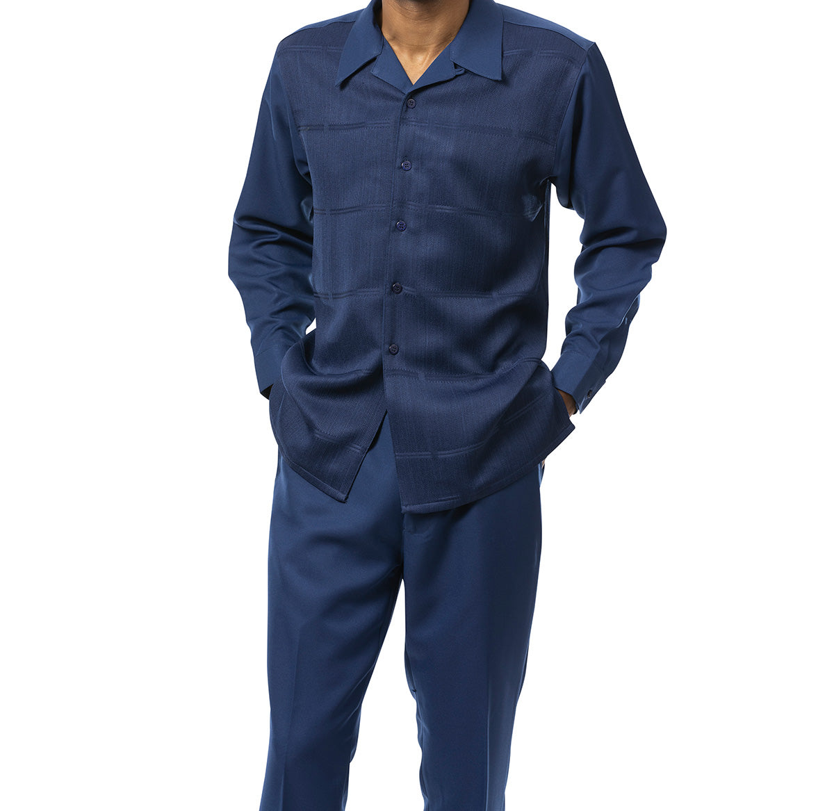 Navy Tone-on-Tone 2 Piece Long Sleeve Walking Suit Set