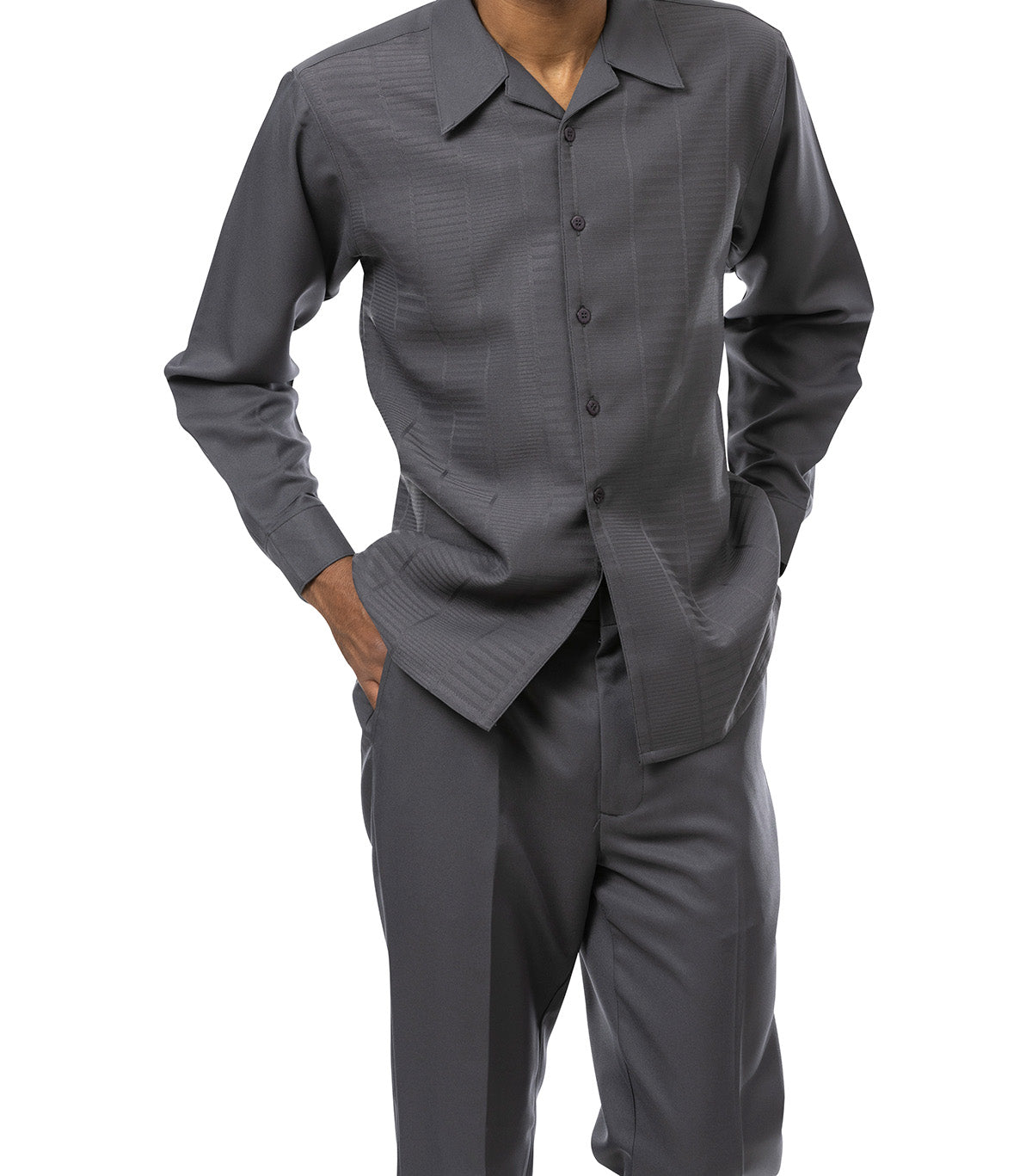 Gray Tone-on-Tone Design 2 Piece Long Sleeve Walking Suit Set | Suits ...