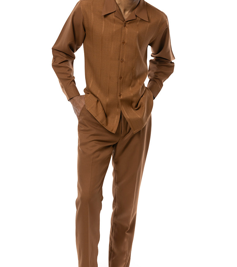 Saddle Brown Tone-on-Tone 2 Piece Long Sleeve Walking Suit Set