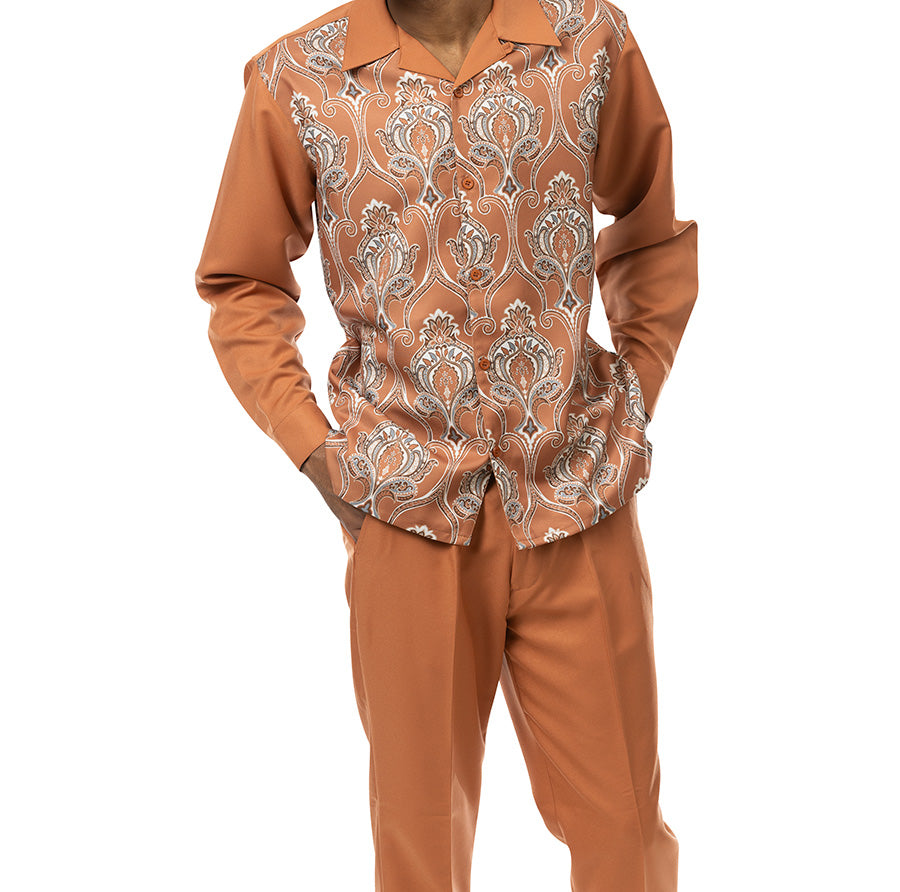 Clay Front Print Design 2 Piece Long Sleeve Walking Suit Set