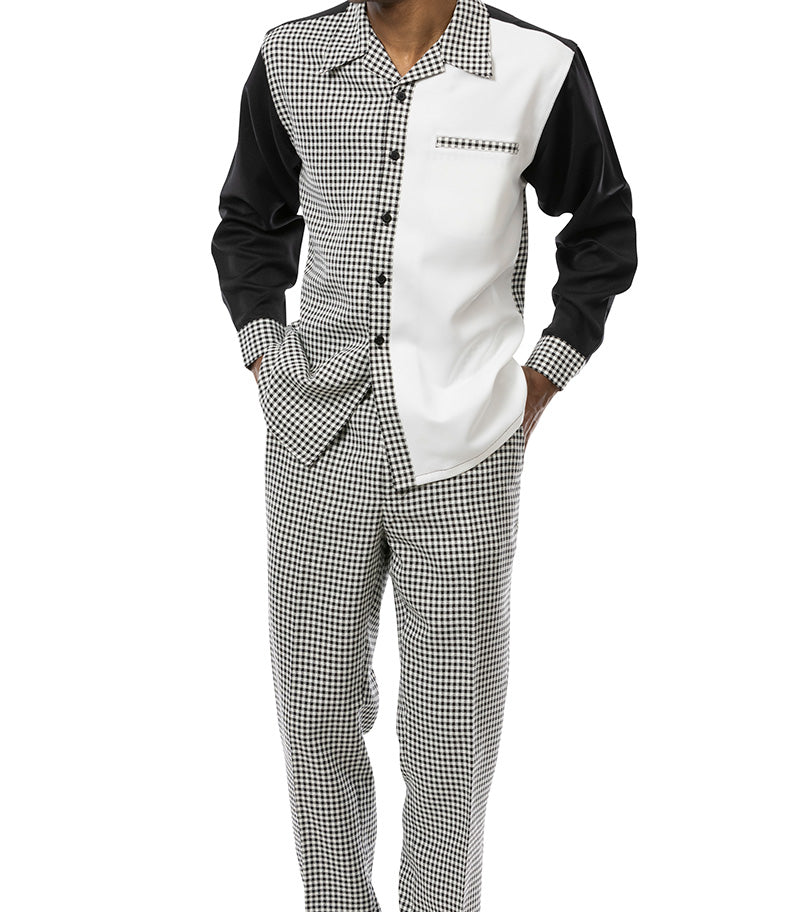 Black Checkered 2 Piece Long Sleeve Walking Suit Set