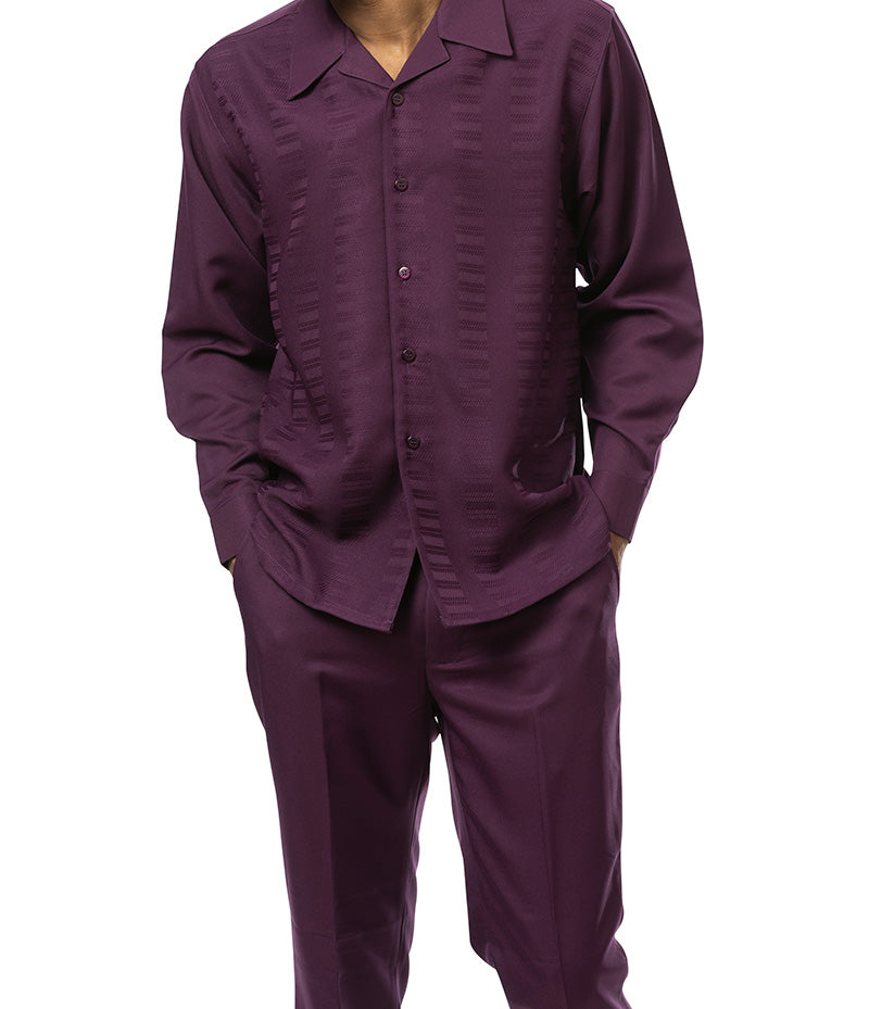 Plum Tone-on-Tone 2 Piece Long Sleeve Walking Suit Set | Suits Outlets ...