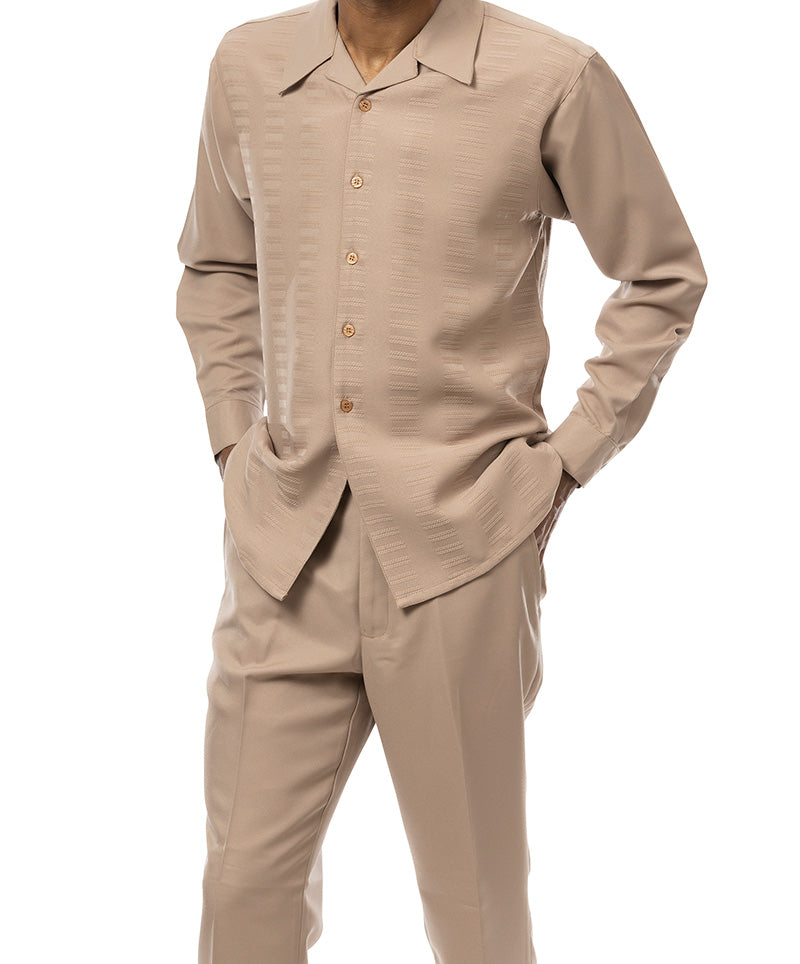  Tan Tone-on-Tone 2 Piece Long Sleeve Walking Suit Set