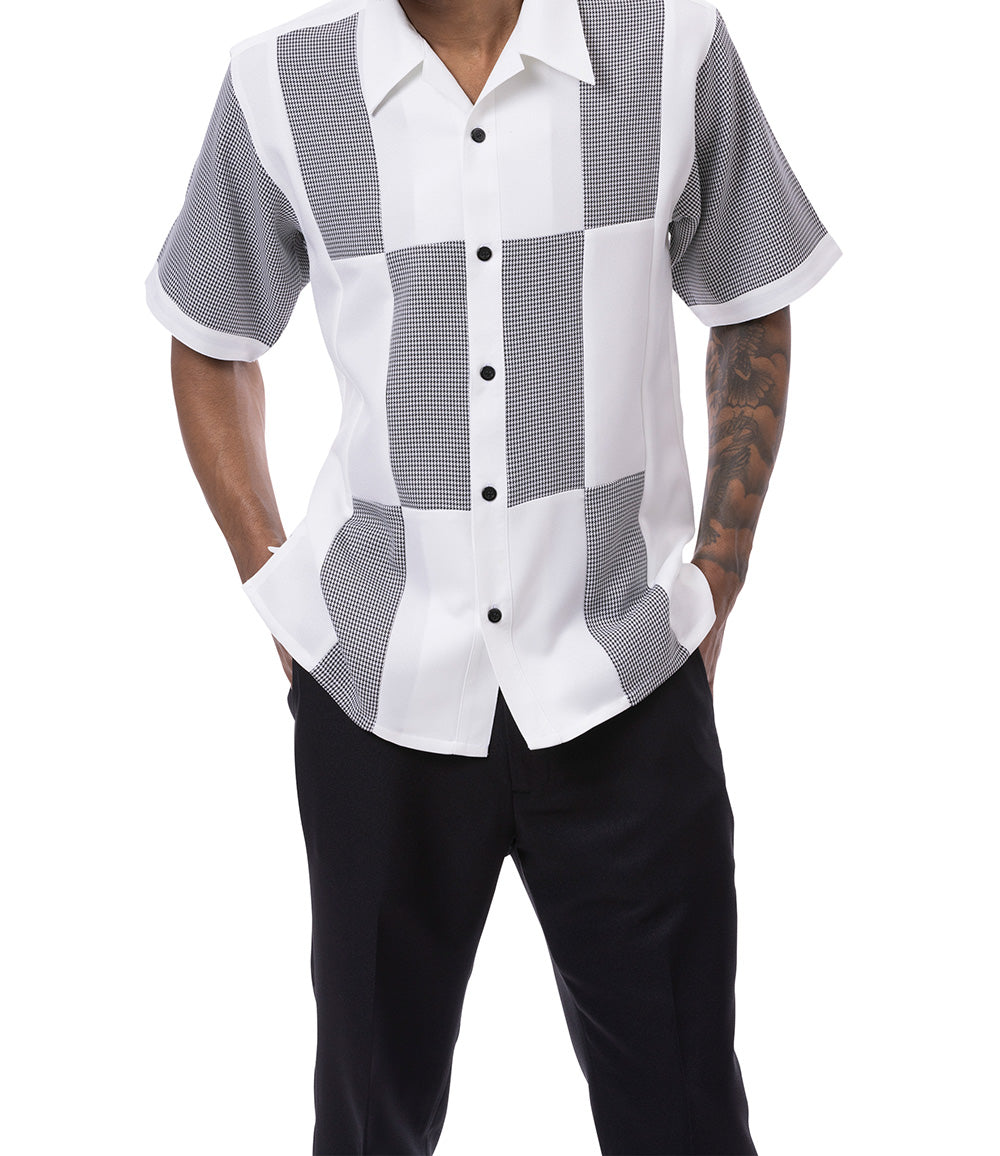 Black Color Block Walking Suit 2 Piece Short Sleeve Set