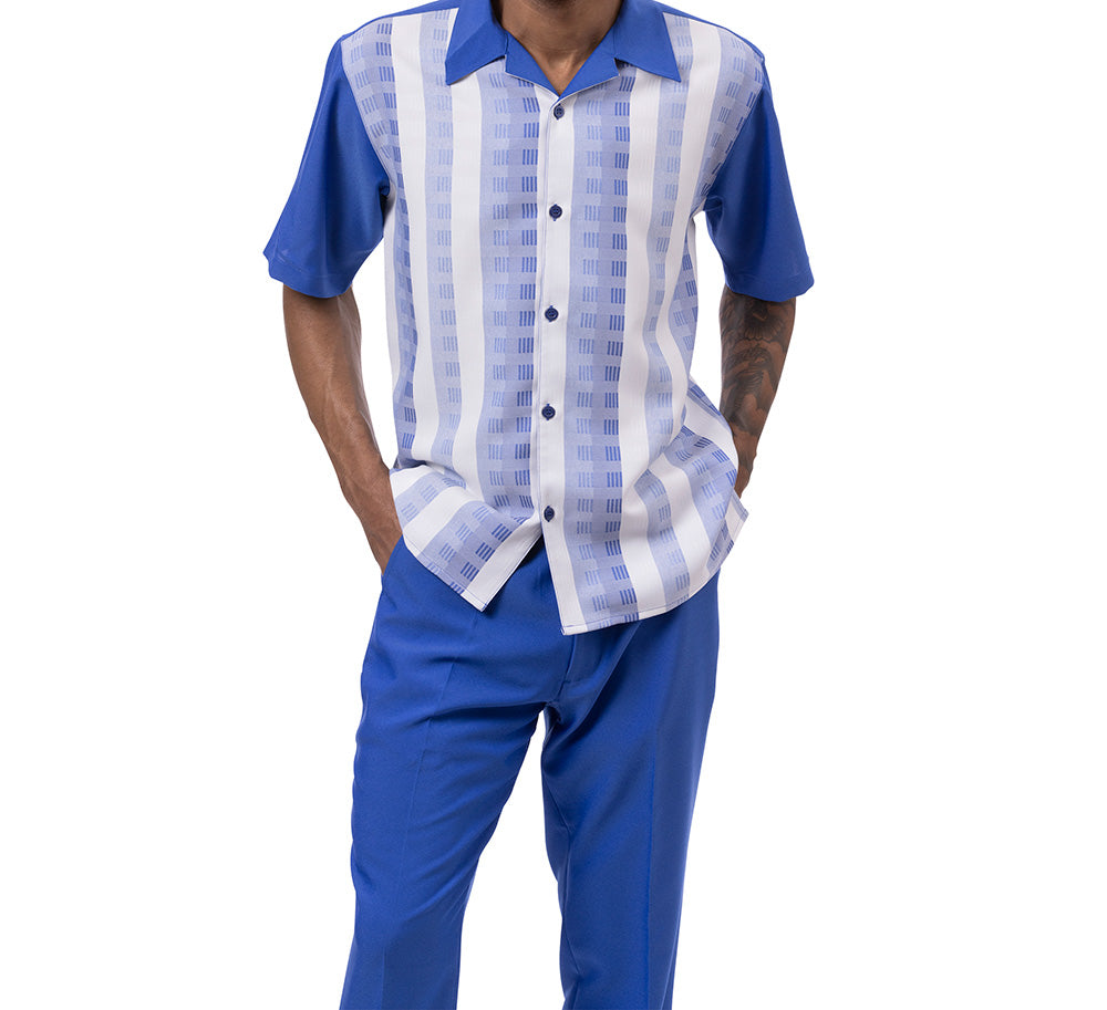 Royal Color Striped Walking Suit 2 Piece Short Sleeve Set