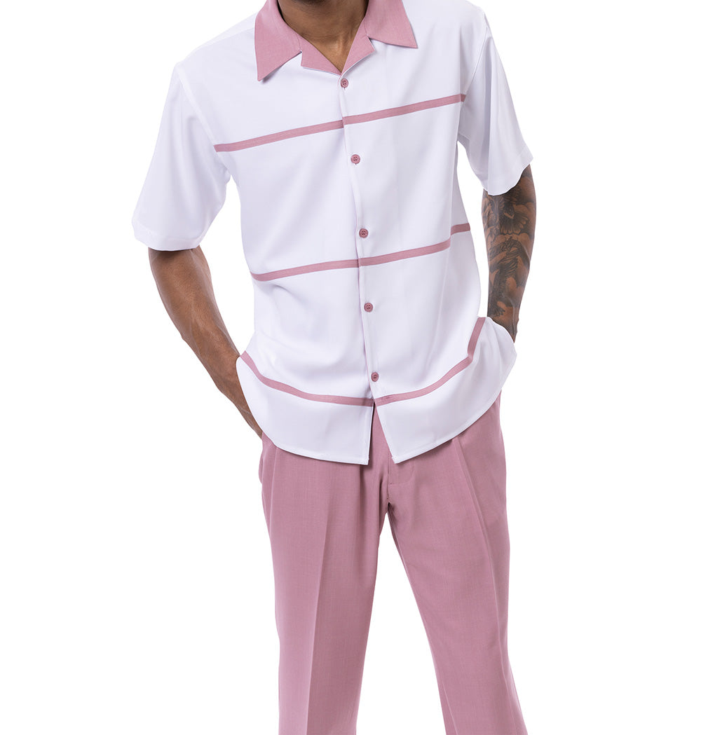 Rose Horizontal Line Walking Suit 2 Piece Short Sleeve Set