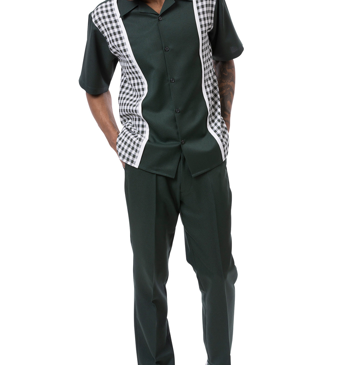 Emerald Checker Plaid Walking Suit 2 Piece Short Sleeve Set