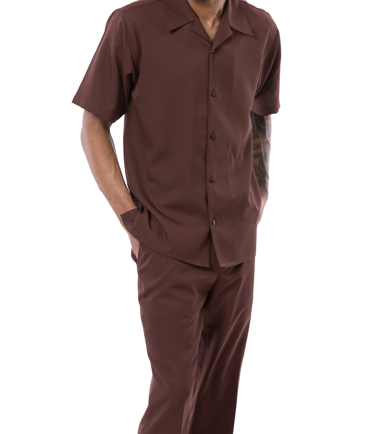 Solid Brown Walking Suit 2 Piece Short Sleeve Set
